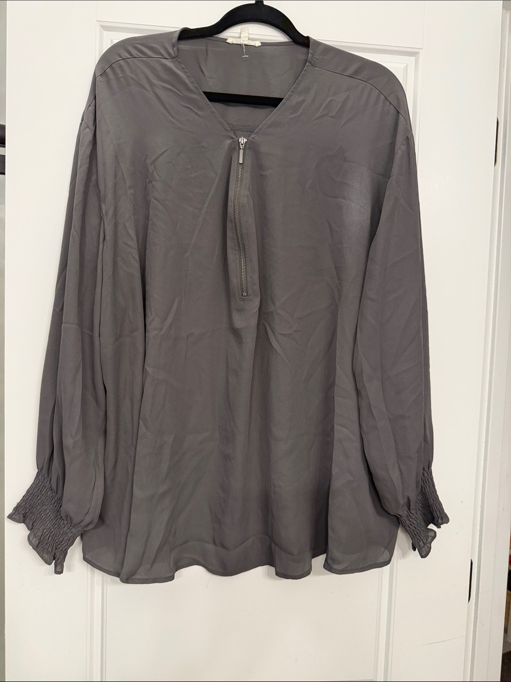 Maurices Gray Zip Front Smocked Cuff Tunic